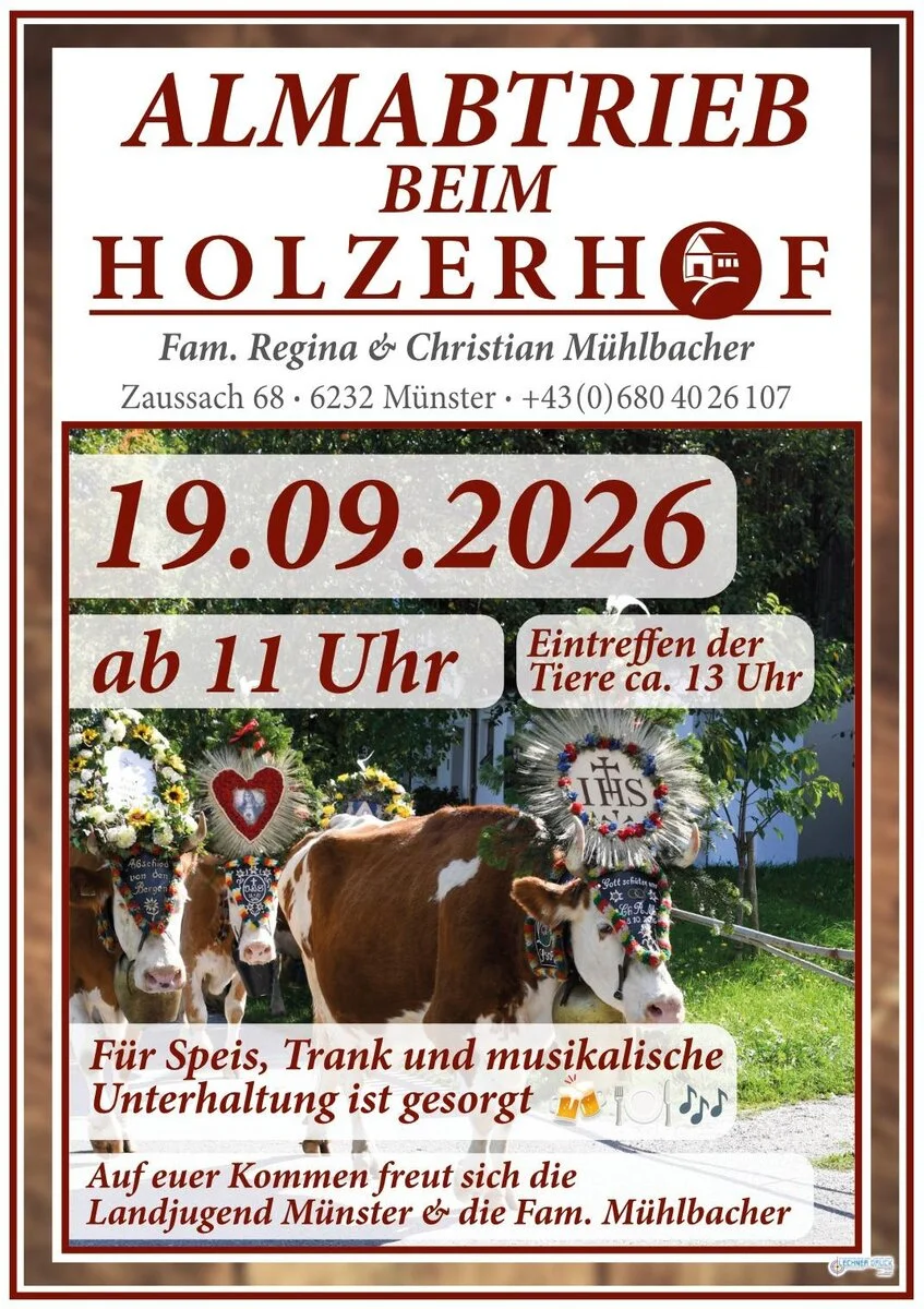 Offizielles Plakat Almabtrieb beim Holzerhof Münster 2026