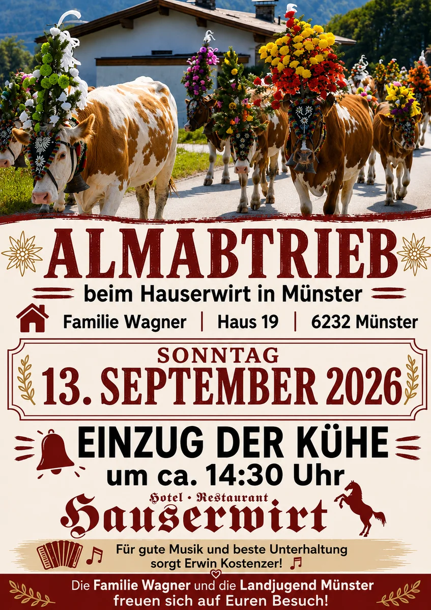 Offizieller Flyer Almabtrieb beim Hauserwirt in Münster