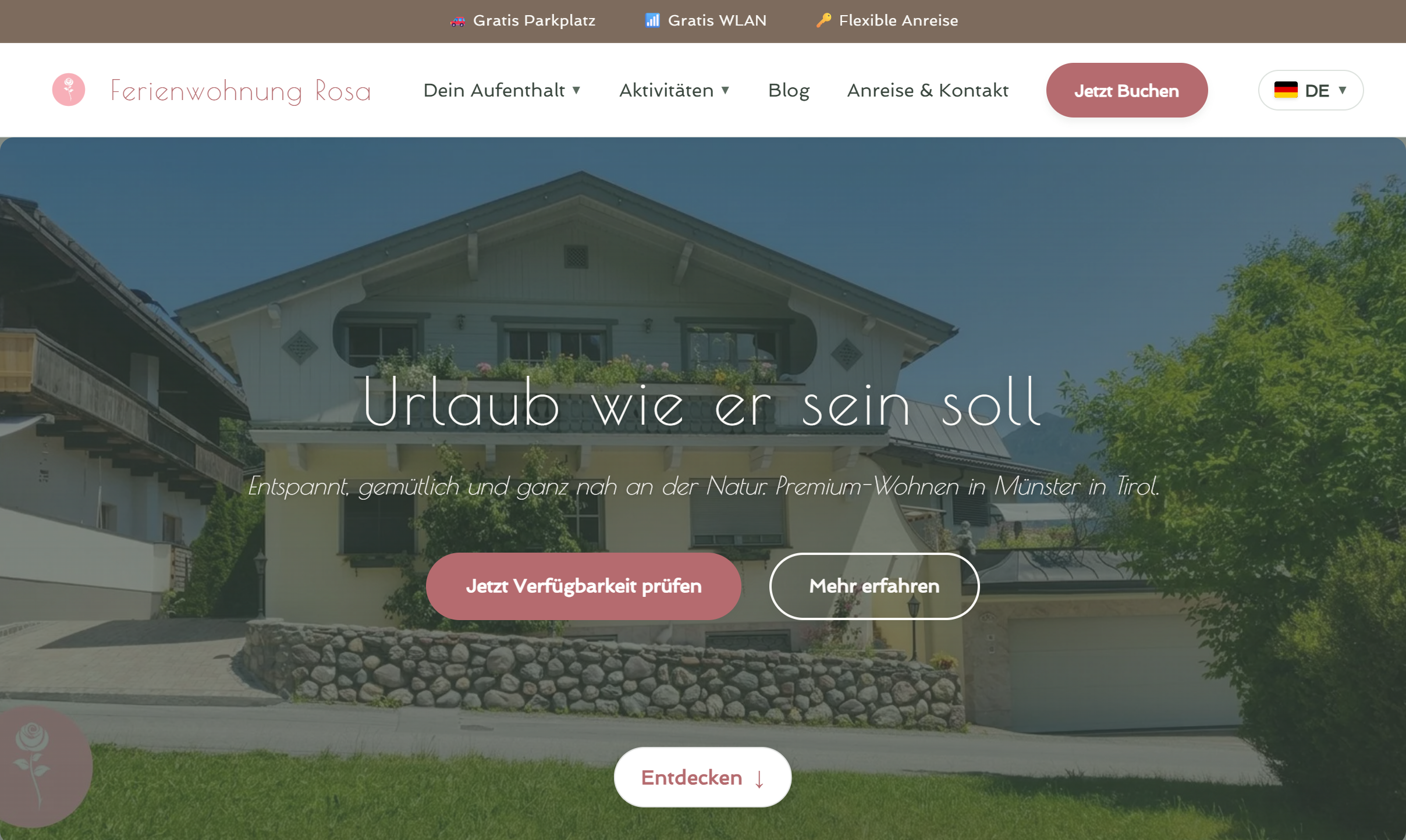 Screenshot der neuen Website Ferienwohnung Rosa